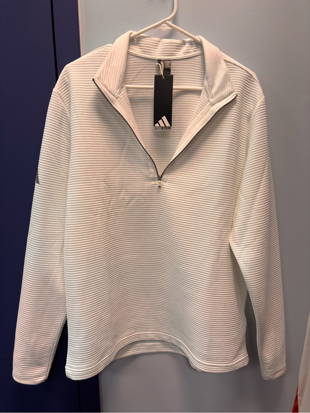 adidas Men’s White Ribbed Half-Zip Pullover